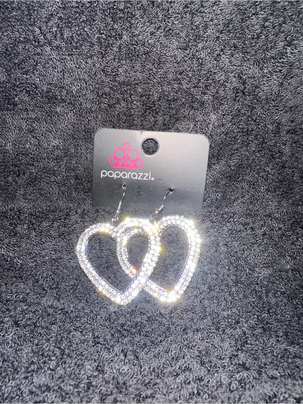 Paparazzi Sparkling Silver Double Heart Dangle Earrings